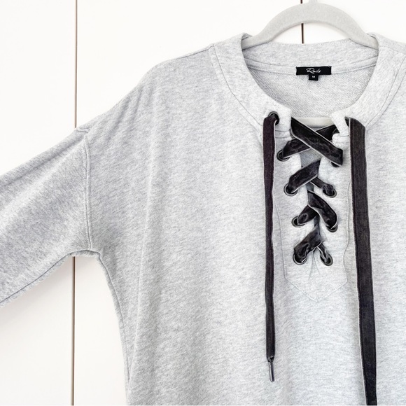Rails Ryan Revolve Lace-Up Velvet Drawstring Heather Grey Gray Sweatshirt Medium - Picture 5 of 12